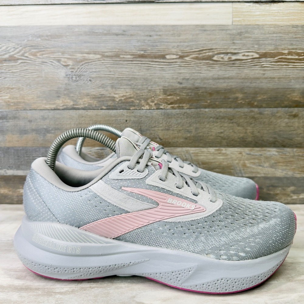 Brooks Adrenaline GTS 24 Womens Size 8 2E Running Shoes Extra Wide Gray Pink
